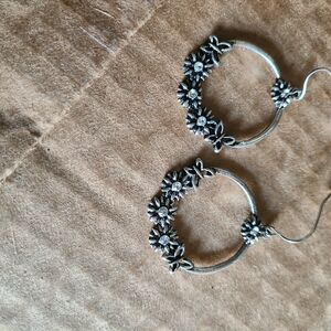 Elegant Silver Floral Hoop Earrings